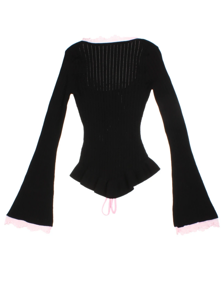 Y2K Black Bell Sleeve Knit (Size XS)