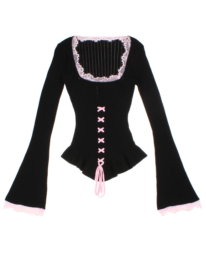 Y2K Black Bell Sleeve Knit (Size XS)