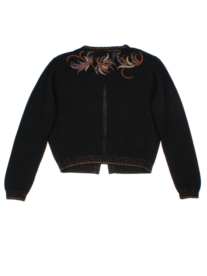 Vintage Black Embroidered Bolero Cardigan (Size M)