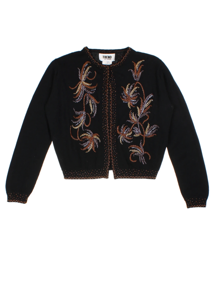 Vintage Black Embroidered Bolero Cardigan (Size M)