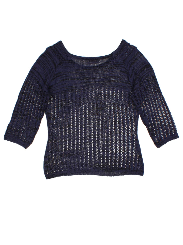 Y2K Navy Open Knit Boat Neck Jumper (Size M)