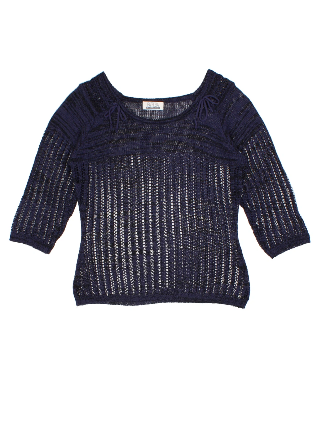Y2K Navy Open Knit Boat Neck Jumper (Size M)