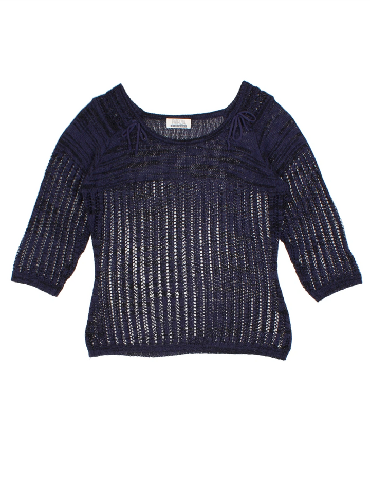Y2K Navy Open Knit Boat Neck Jumper (Size M)