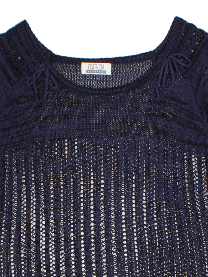 Y2K Navy Open Knit Boat Neck Jumper (Size M)