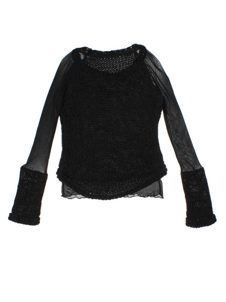 Y2K Black Mesh Sleeve Jumper (Size M)