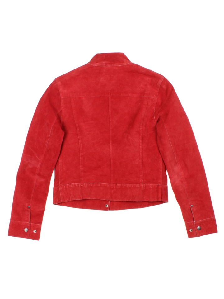 Y2K Funnel Neck Red Leather Biker Jacket (Size S)