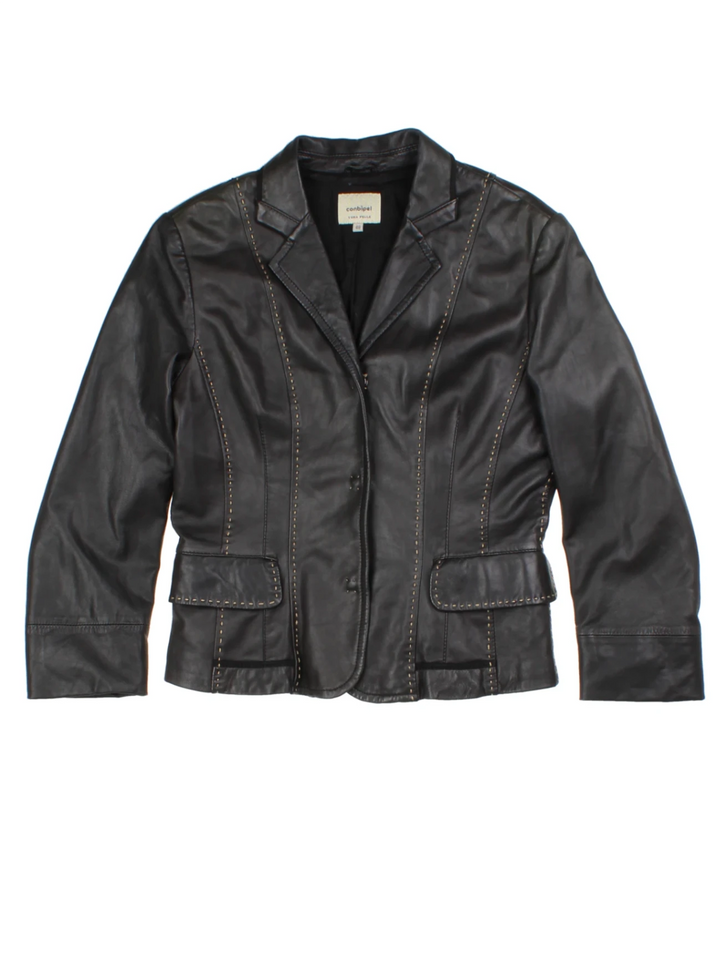 Y2K Black Leather Blazer (Size M)