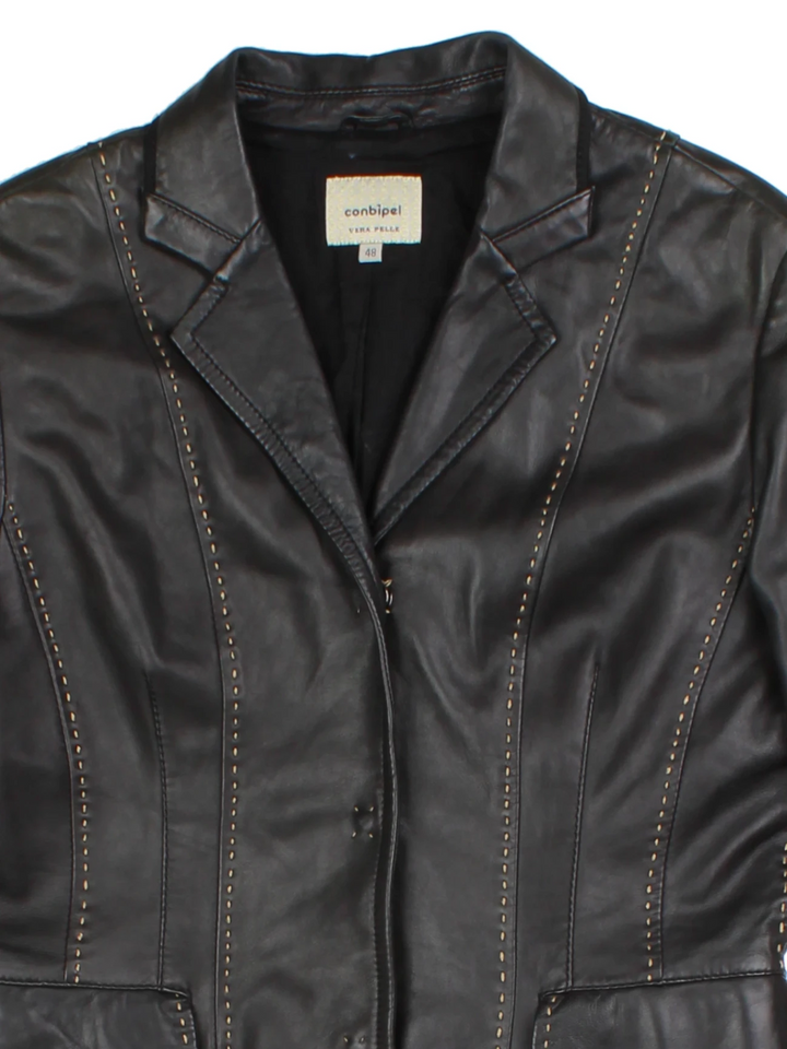 Y2K Black Leather Blazer (Size M)