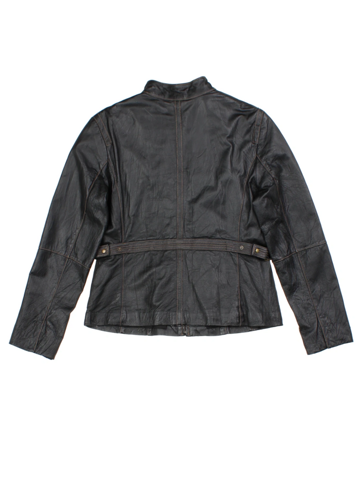 Y2K Black Leather Biker Jacket (Size M)
