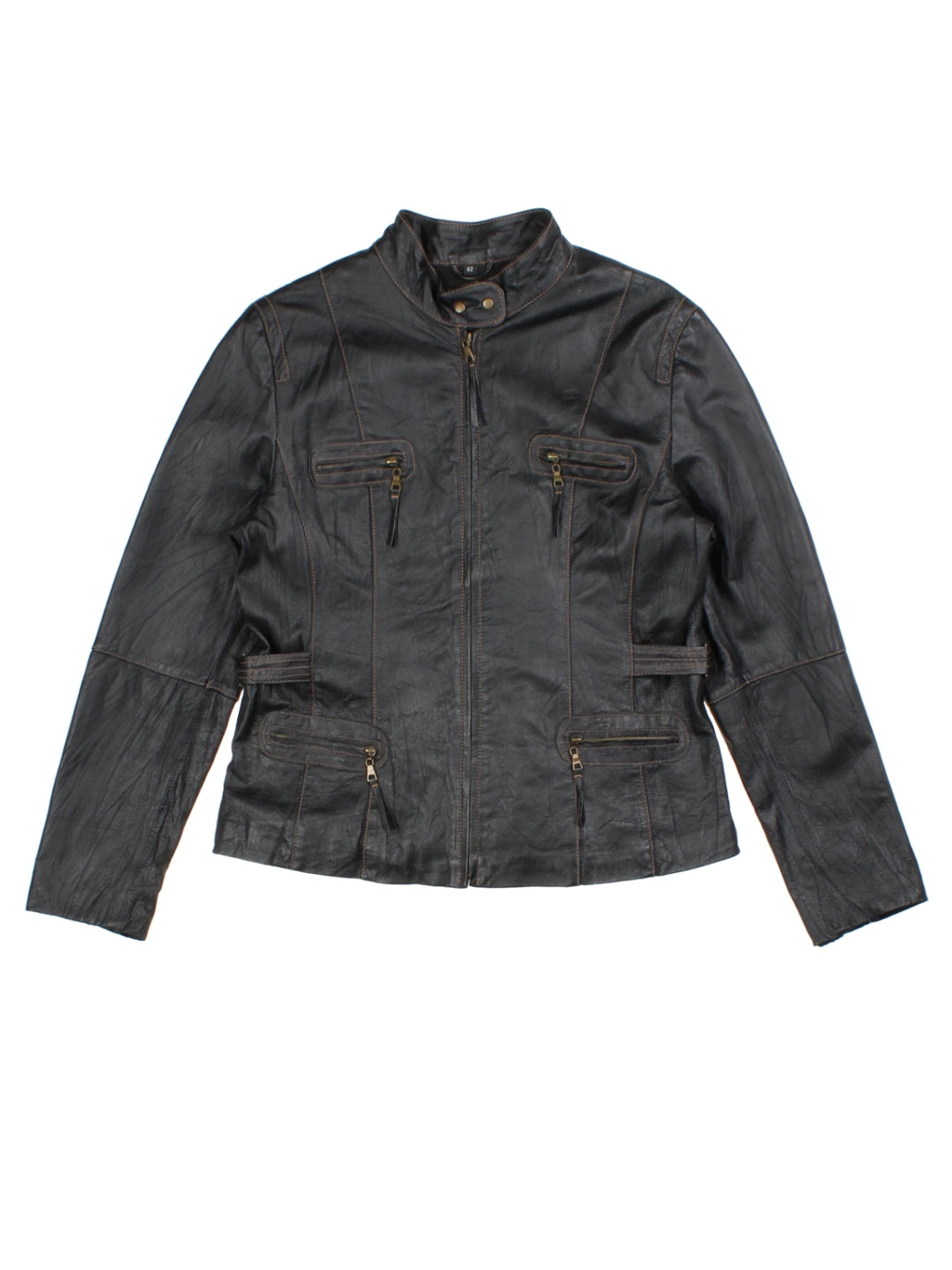 Y2K Black Leather Biker Jacket (Size M)