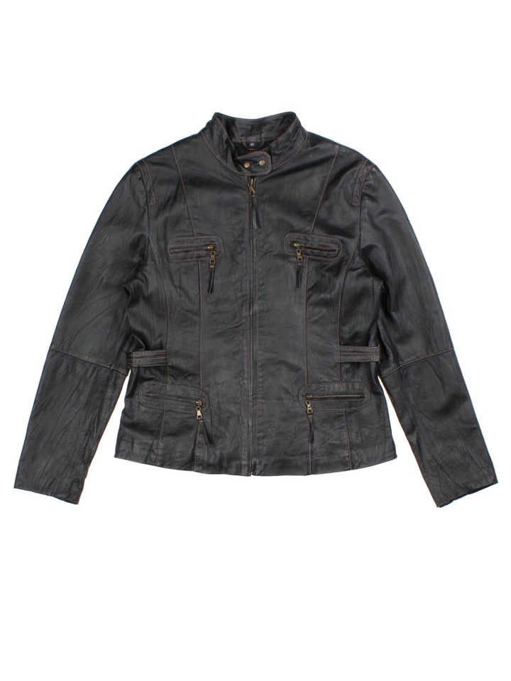 Y2K Black Leather Biker Jacket (Size M)