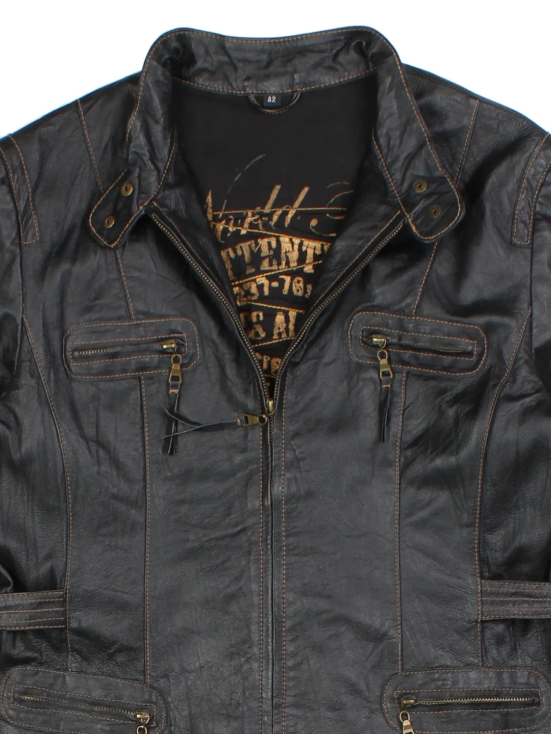 Y2K Black Leather Biker Jacket (Size M)