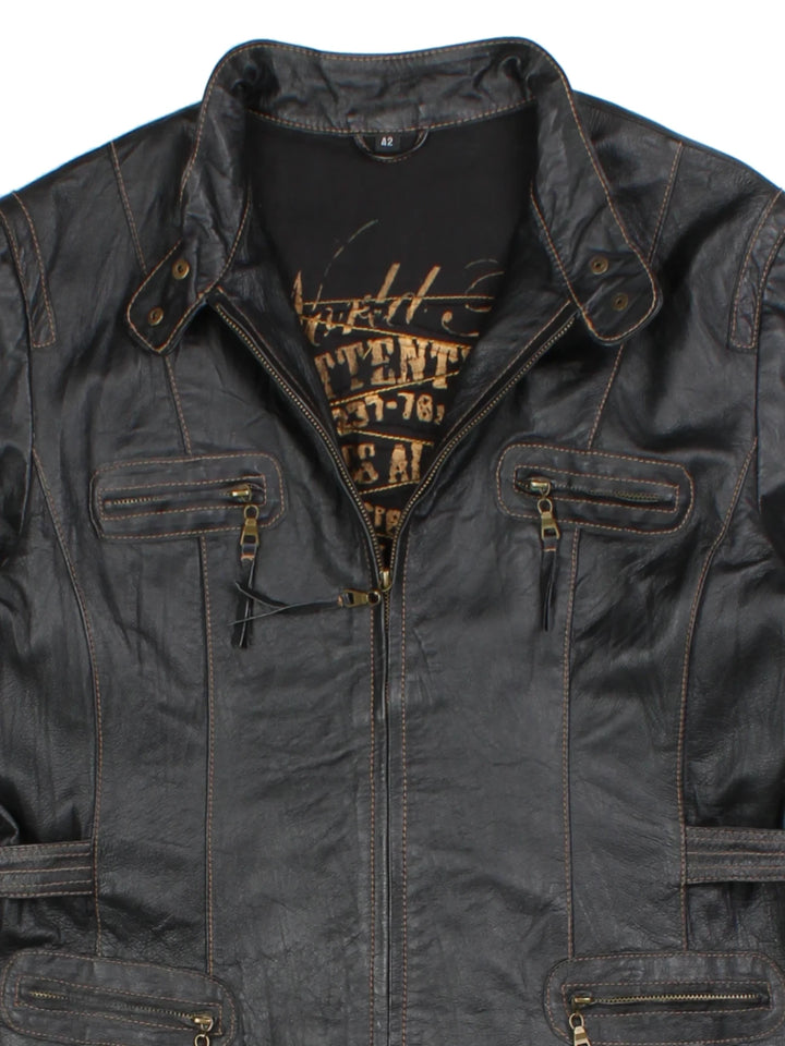 Y2K Black Leather Biker Jacket (Size M)