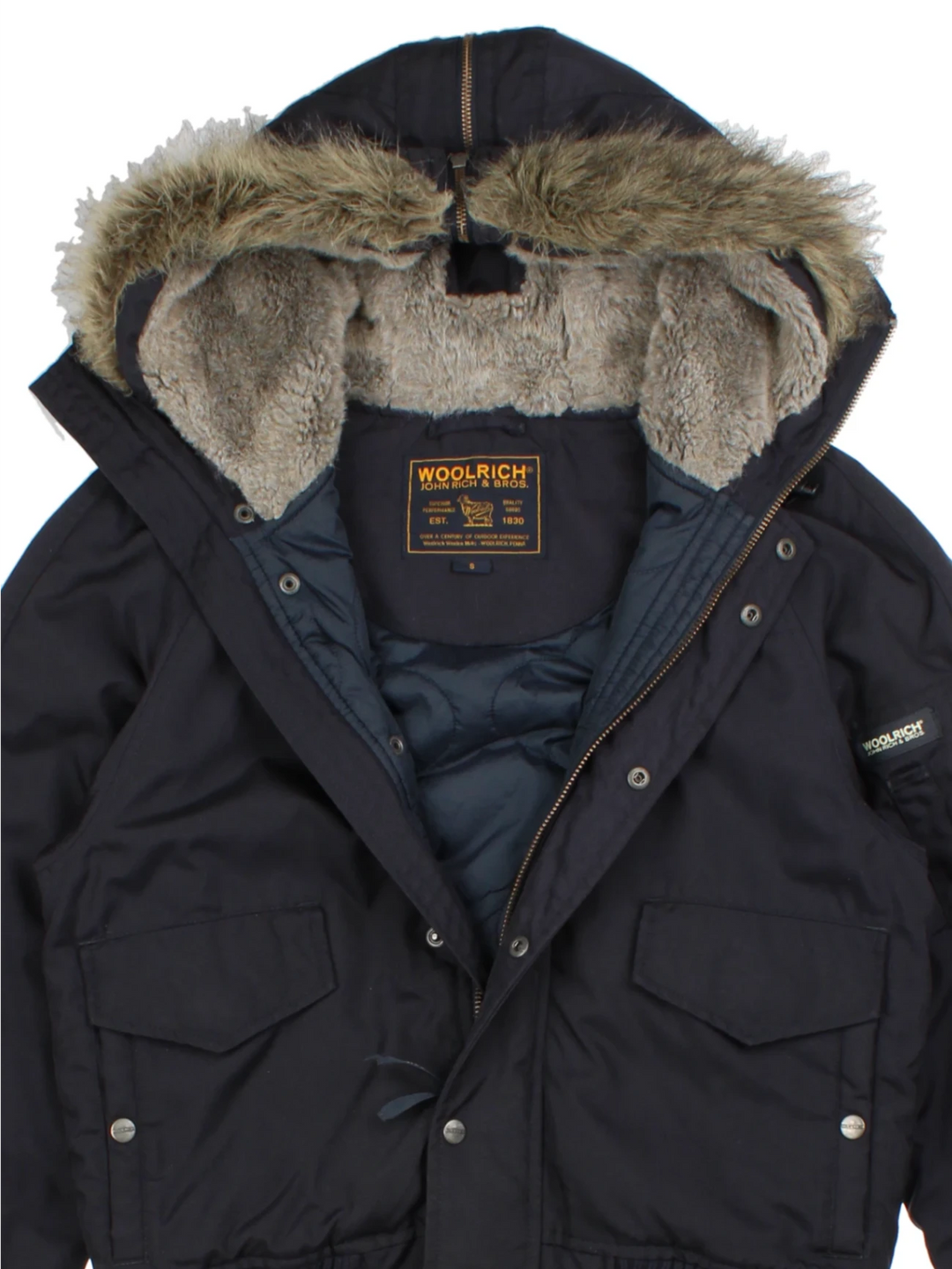 Woolrich Hooded Navy Parka (Size M)