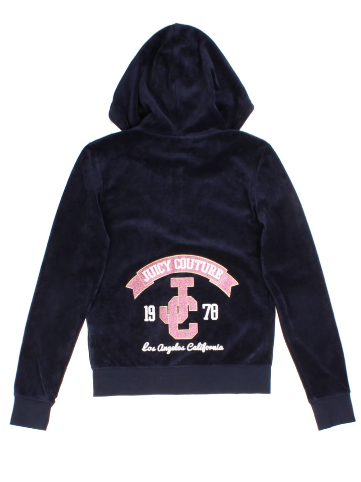 Y2K Juicy Couture Navy Velour Hoodie (Size M)