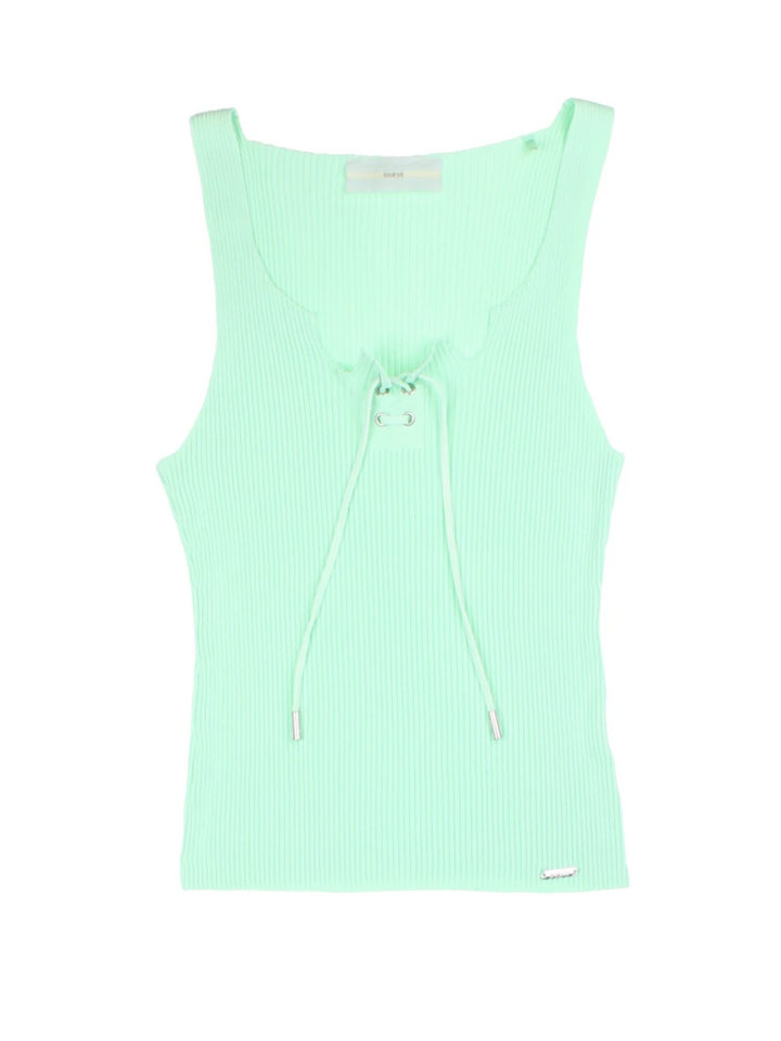 Y2K Guess Mint Green Lace-Up Ribbed Top (Size L)