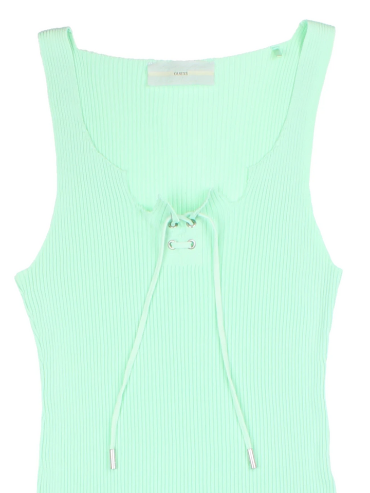 Y2K Guess Mint Green Lace-Up Ribbed Top (Size L)