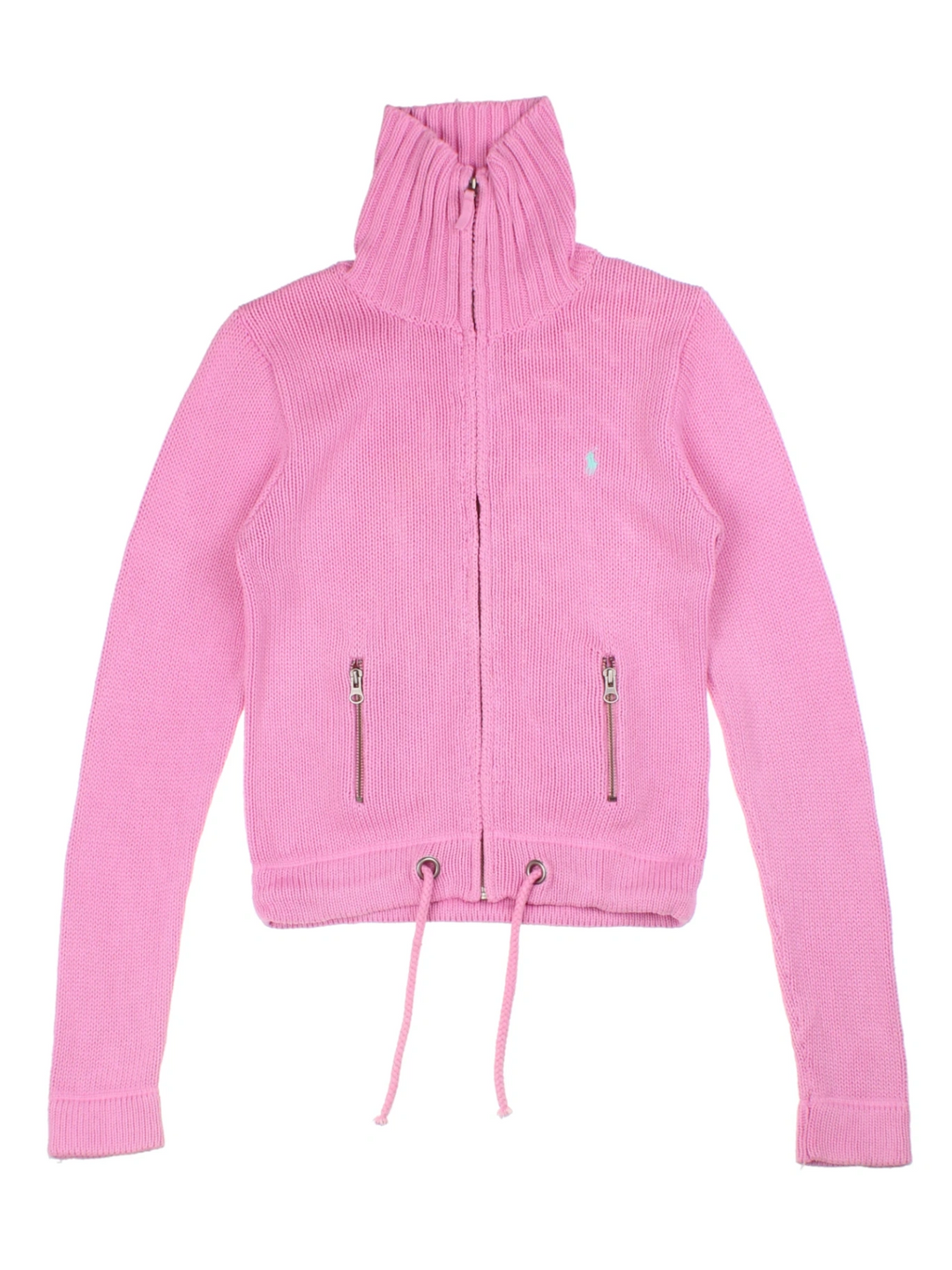 Y2K Ralph Lauren Pink Embroidered Zip-Up Knit Jacket (Size XS)