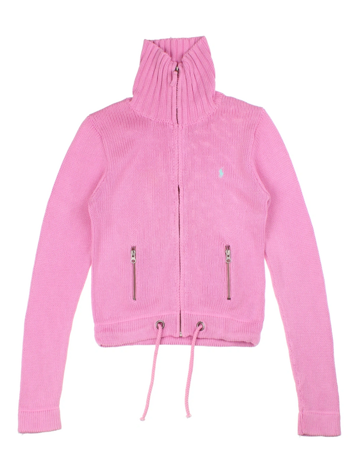 Y2K Ralph Lauren Pink Embroidered Zip-Up Knit Jacket (Size XS)