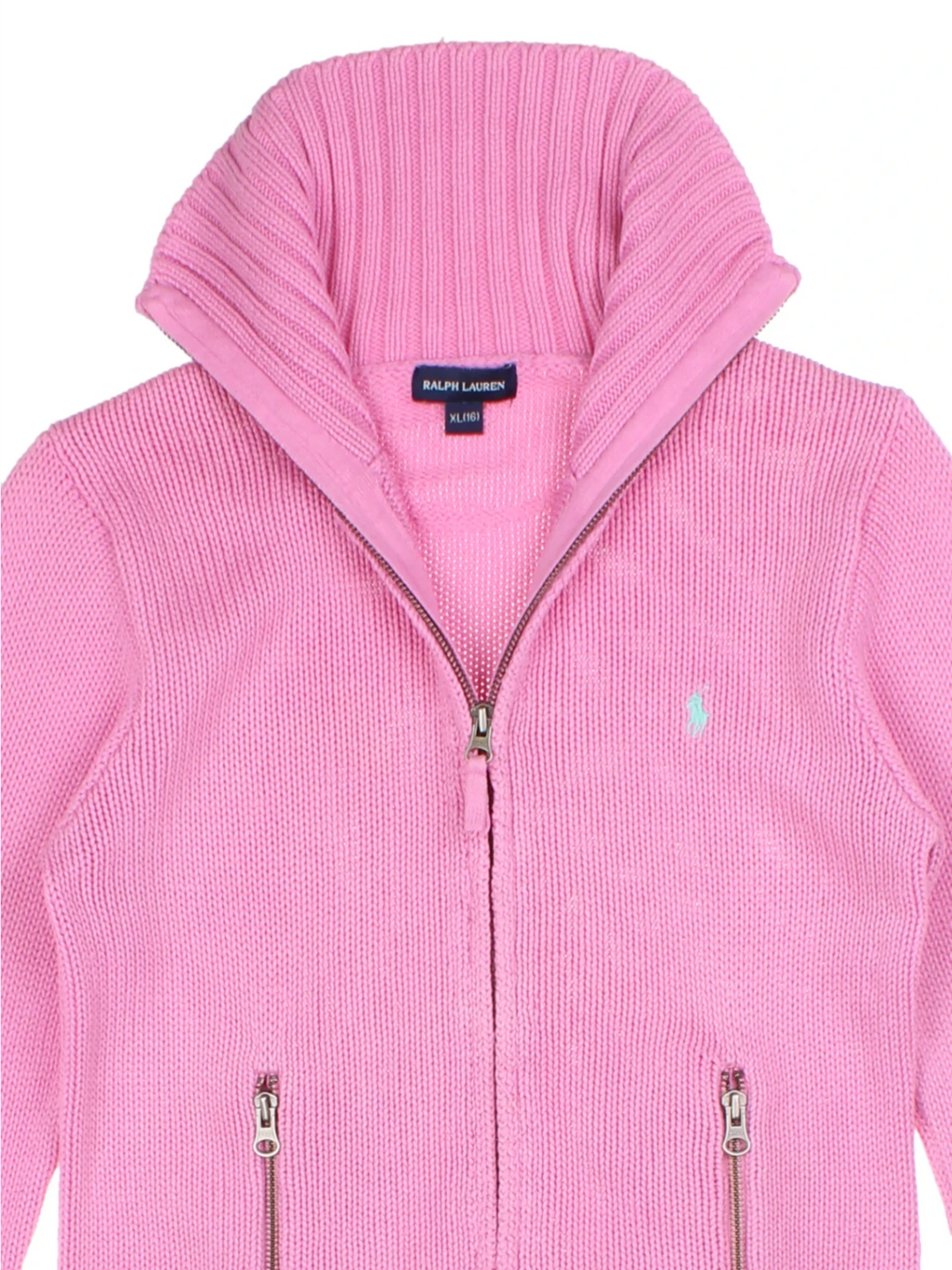 Y2K Ralph Lauren Pink Embroidered Zip-Up Knit Jacket (Size XS)