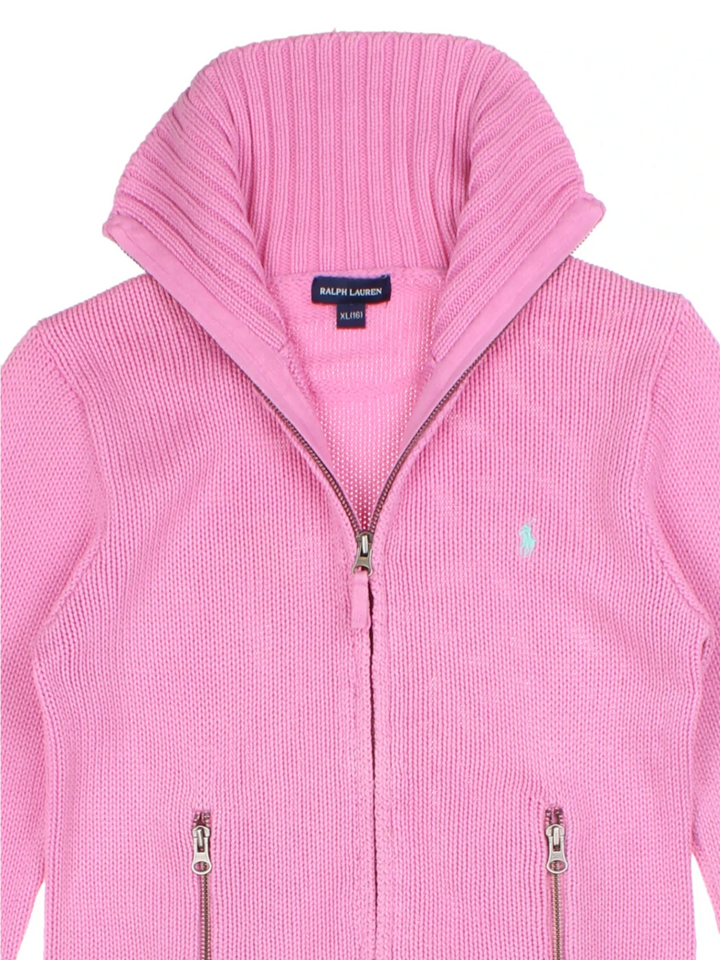 Y2K Ralph Lauren Pink Embroidered Zip-Up Knit Jacket (Size XS)