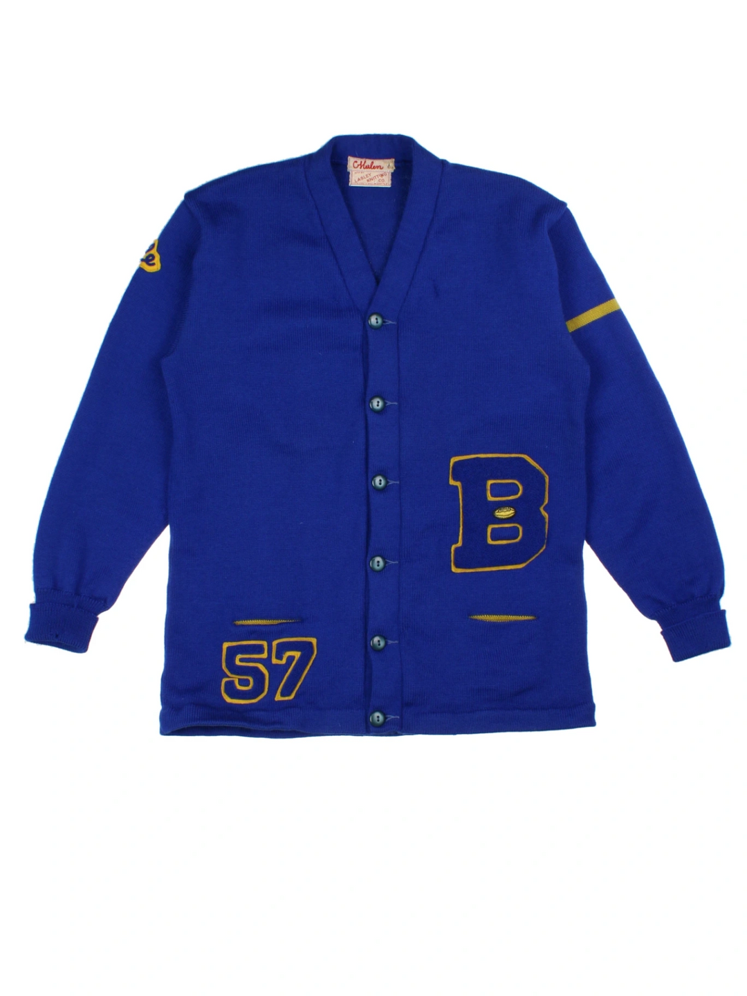 70's Blue Varsity Knit Cardigan (Size M)