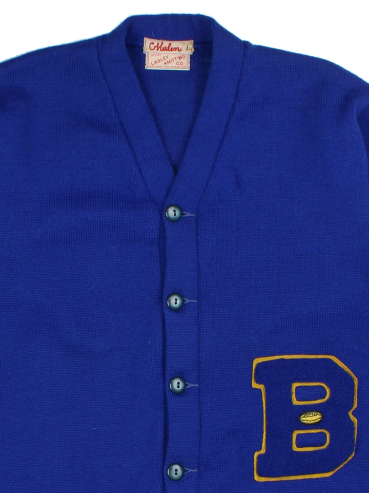 70's Blue Varsity Knit Cardigan (Size M)