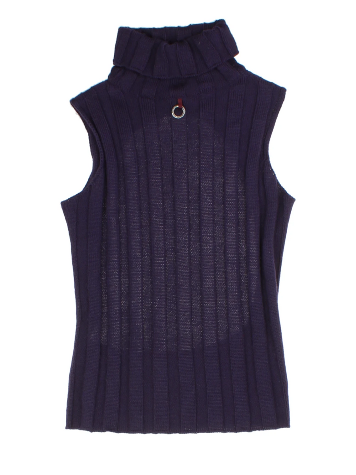 Y2K Purple Ribbed Knit Cut Out Top (Size M)