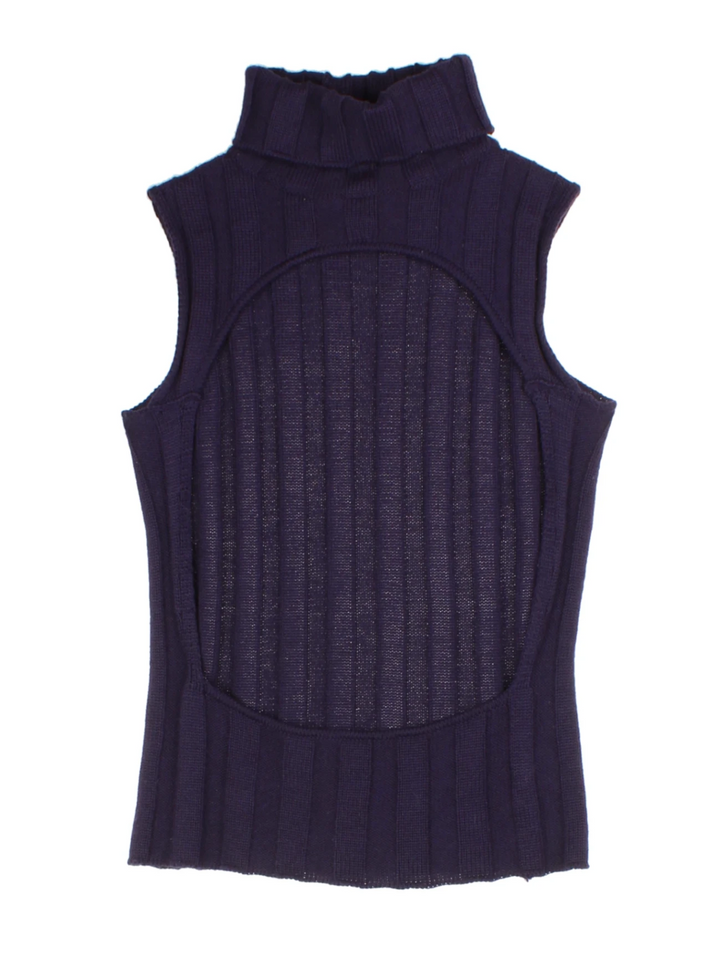 Y2K Purple Ribbed Knit Cut Out Top (Size M)