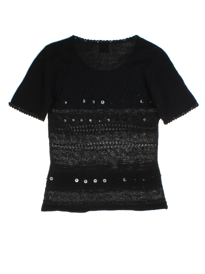 Y2K Black Textured Sequin Knit Top (Size M)