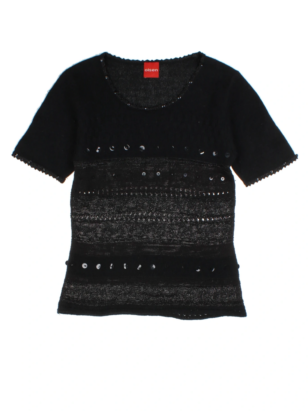 Y2K Black Textured Sequin Knit Top (Size M)