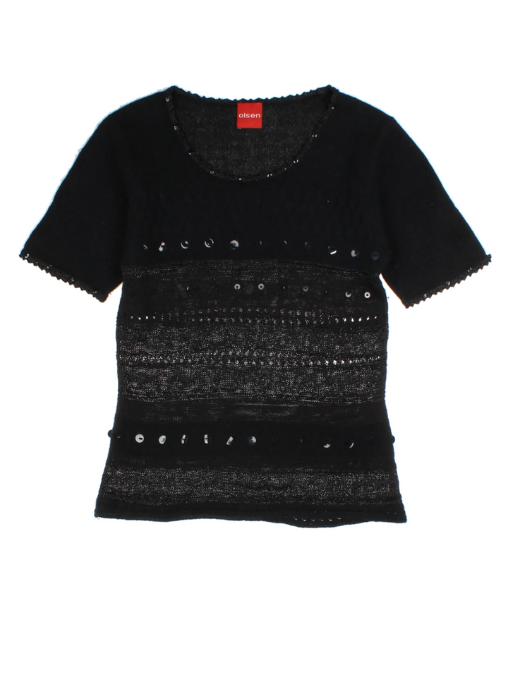 Y2K Black Textured Sequin Knit Top (Size M)