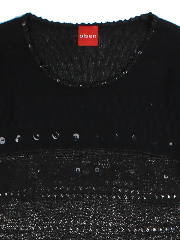Y2K Black Textured Sequin Knit Top (Size M)