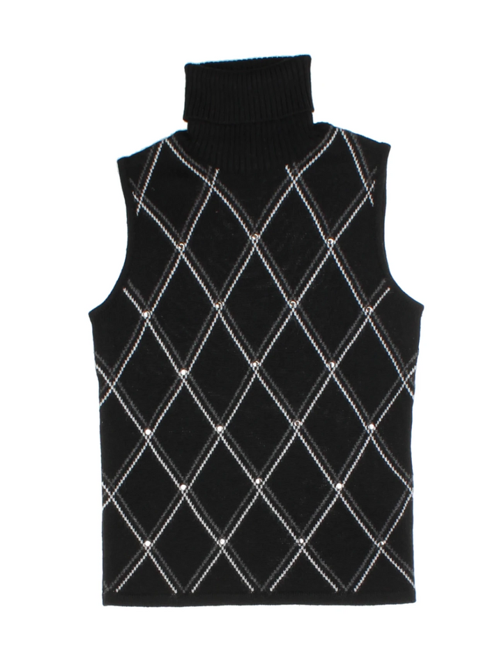 Y2K Black Argyle Studded Knit Sweater Vest (Size S)