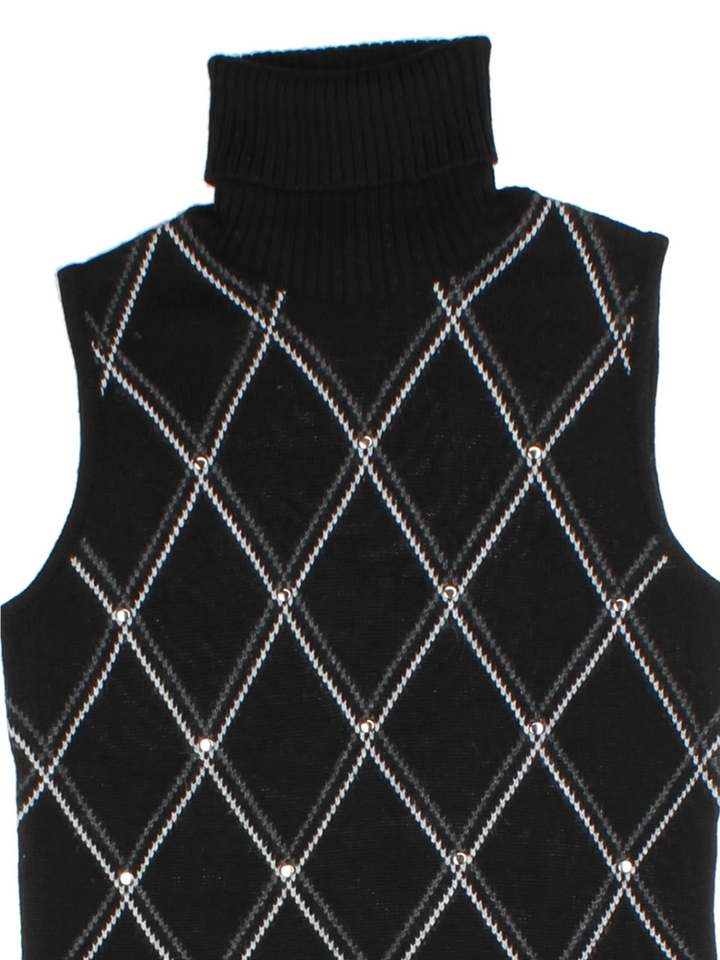Y2K Black Argyle Studded Knit Sweater Vest (Size S)