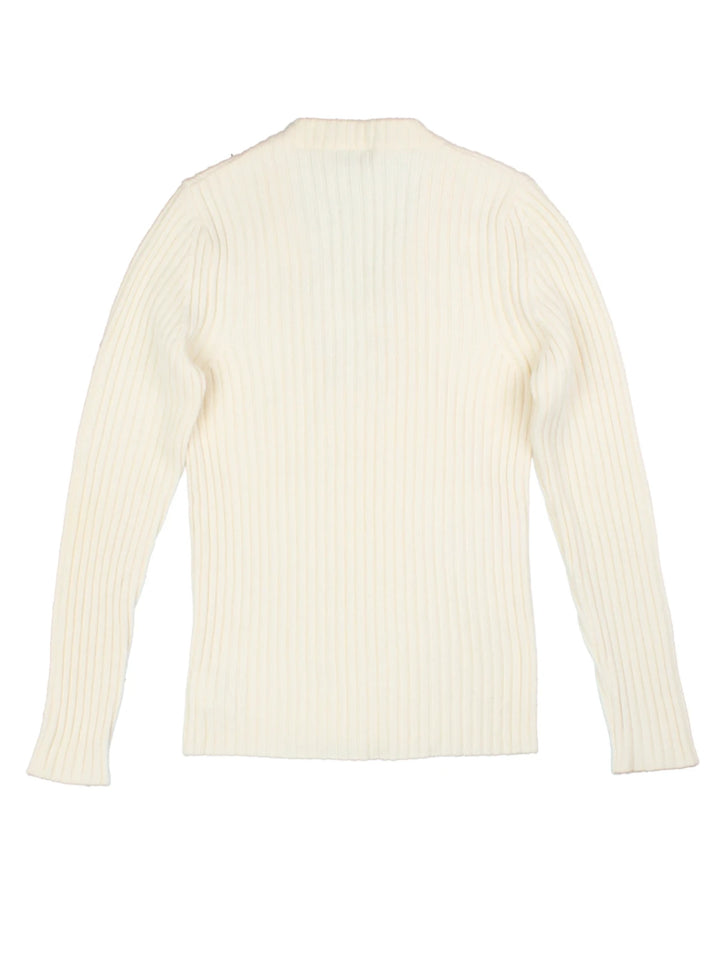 Y2K White V-Neck Wool Knit Jumper (Size M)