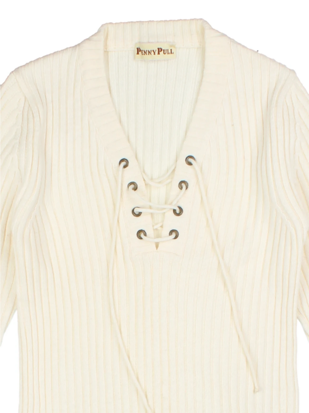 Y2K White V-Neck Wool Knit Jumper (Size M)