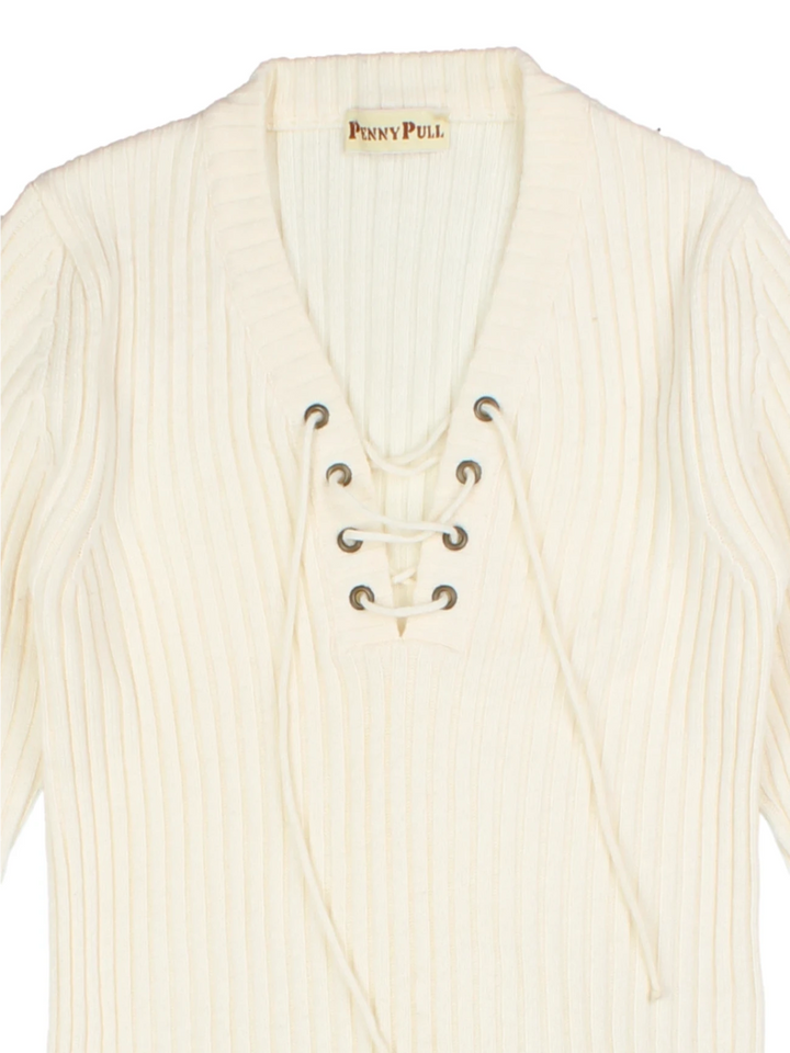 Y2K White V-Neck Wool Knit Jumper (Size M)