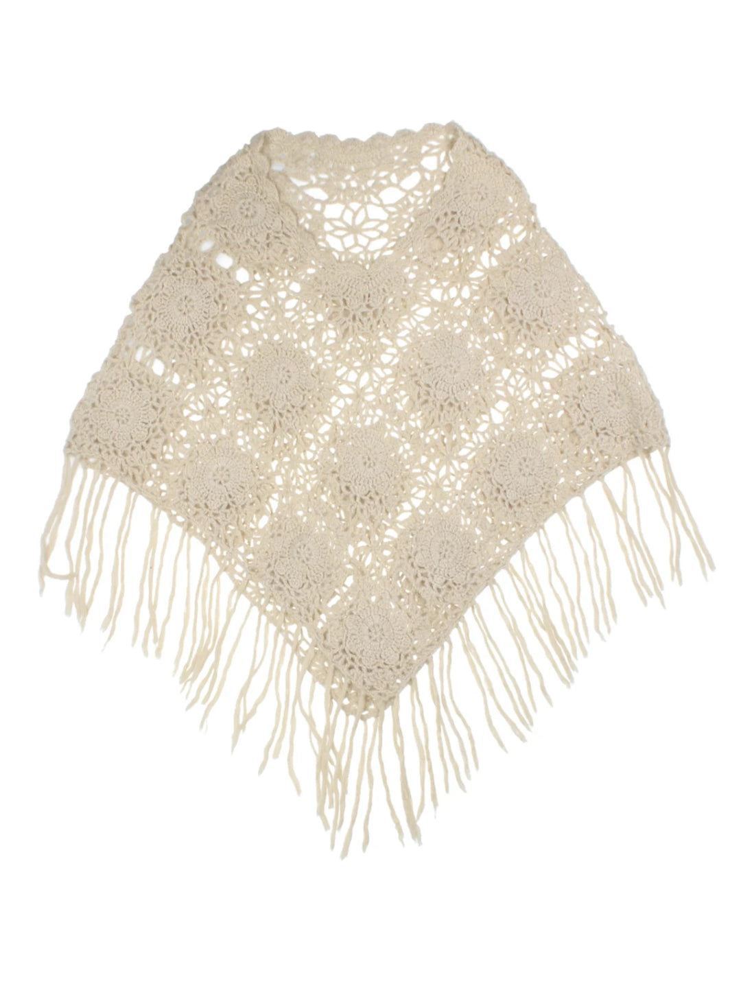 Y2K Crochet Tan Fringed Shawl (Size M)