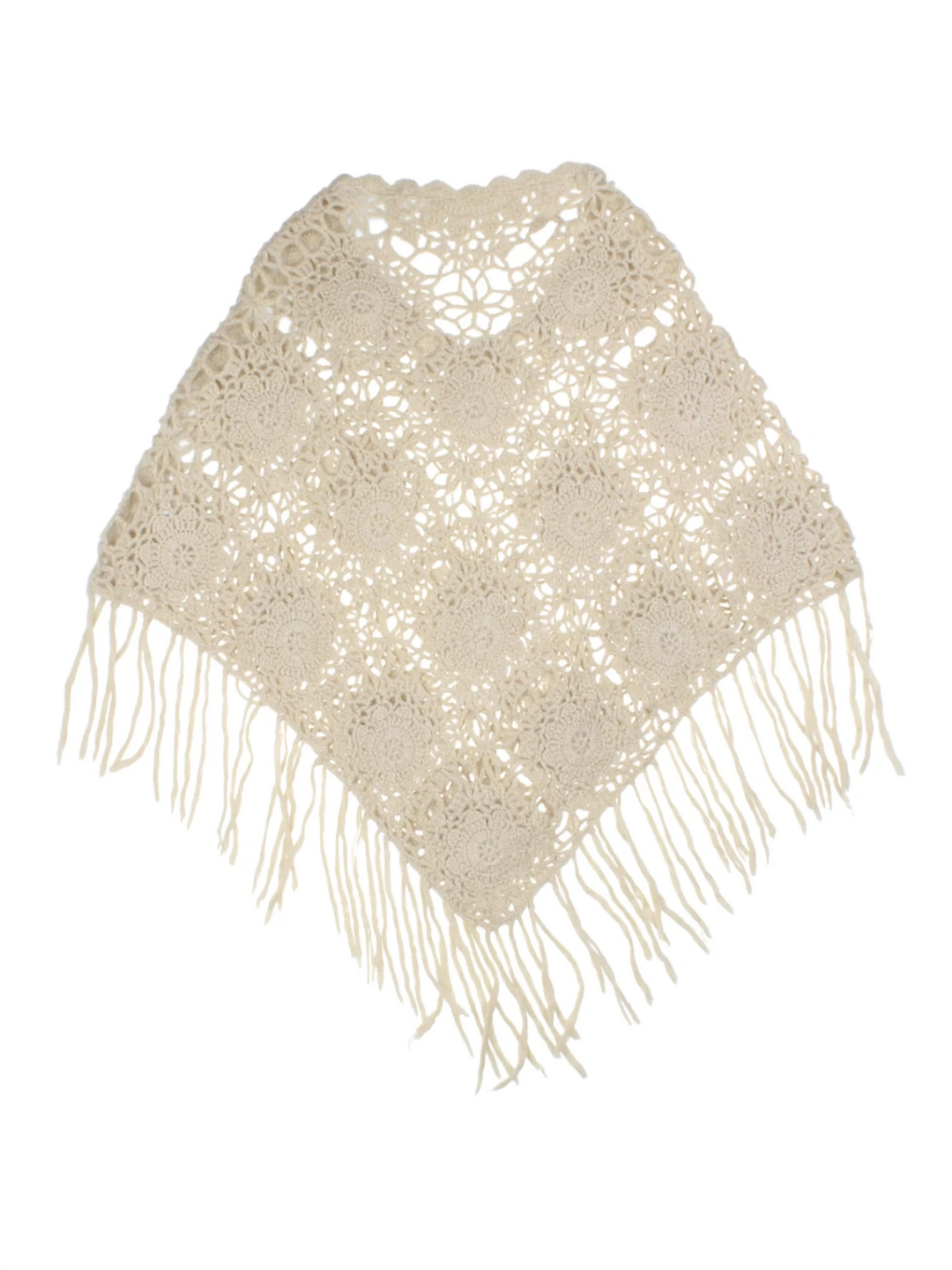 Y2K Crochet Tan Fringed Shawl (Size M)