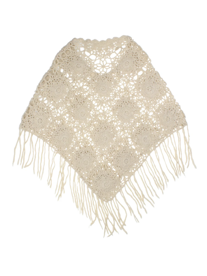 Y2K Crochet Tan Fringed Shawl (Size M)