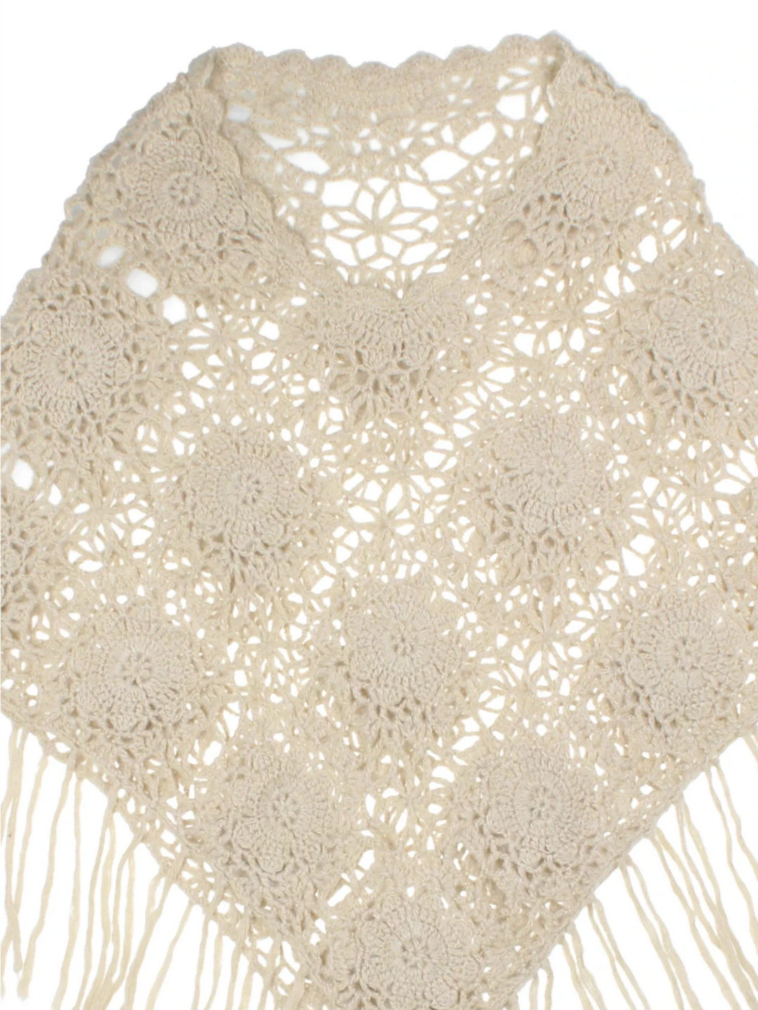 Y2K Crochet Tan Fringed Shawl (Size M)