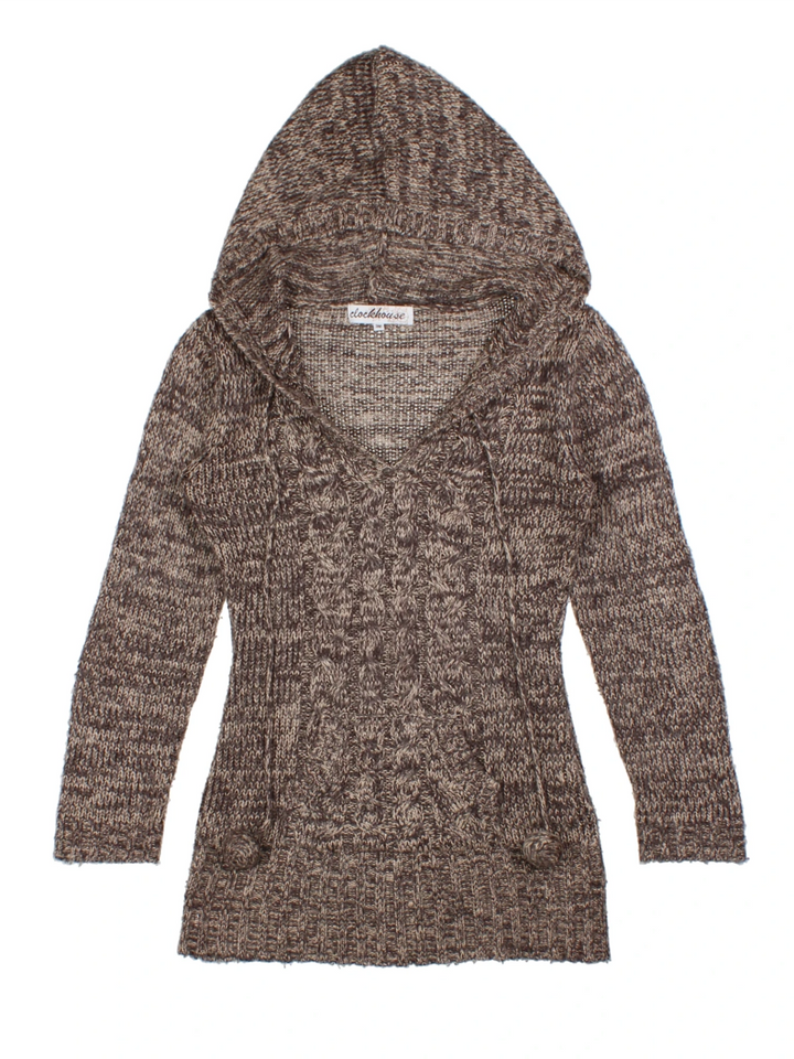 Y2K Brown Hooded Cable Knit Hoodie (Size M)