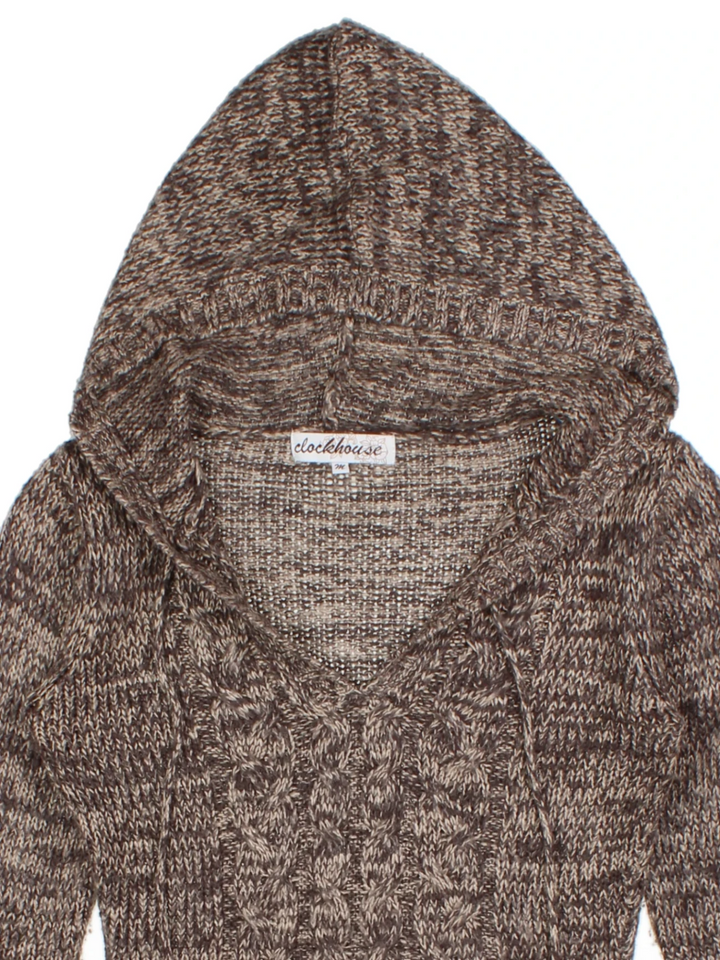 Y2K Brown Hooded Cable Knit Hoodie (Size M)