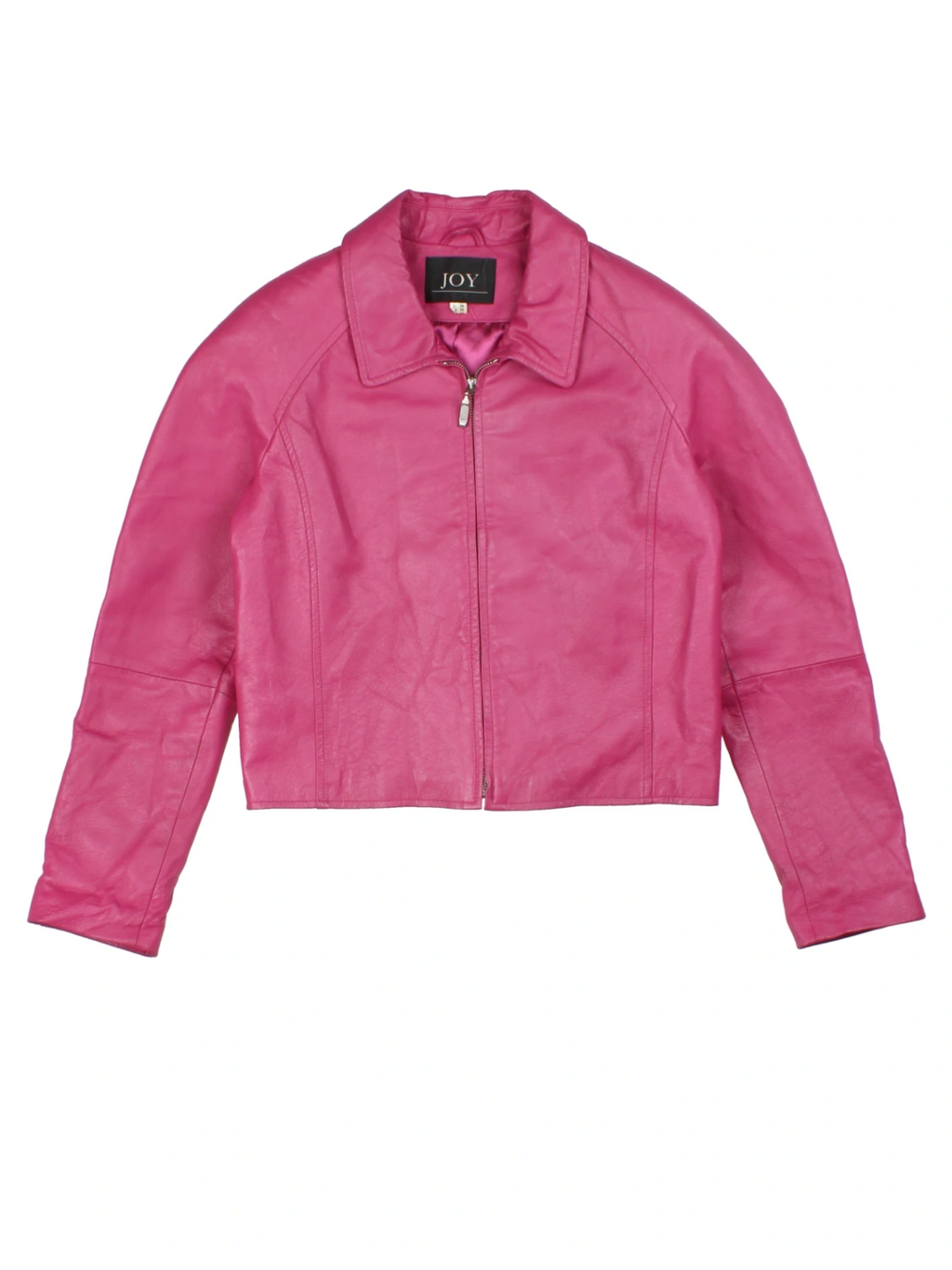 Y2K Pink Zip-Up Leather Jacket (Size S)