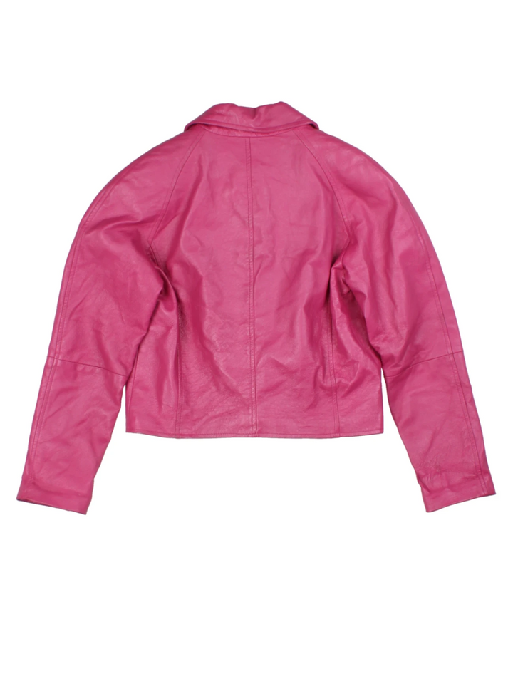 Y2K Pink Zip-Up Leather Jacket (Size S)