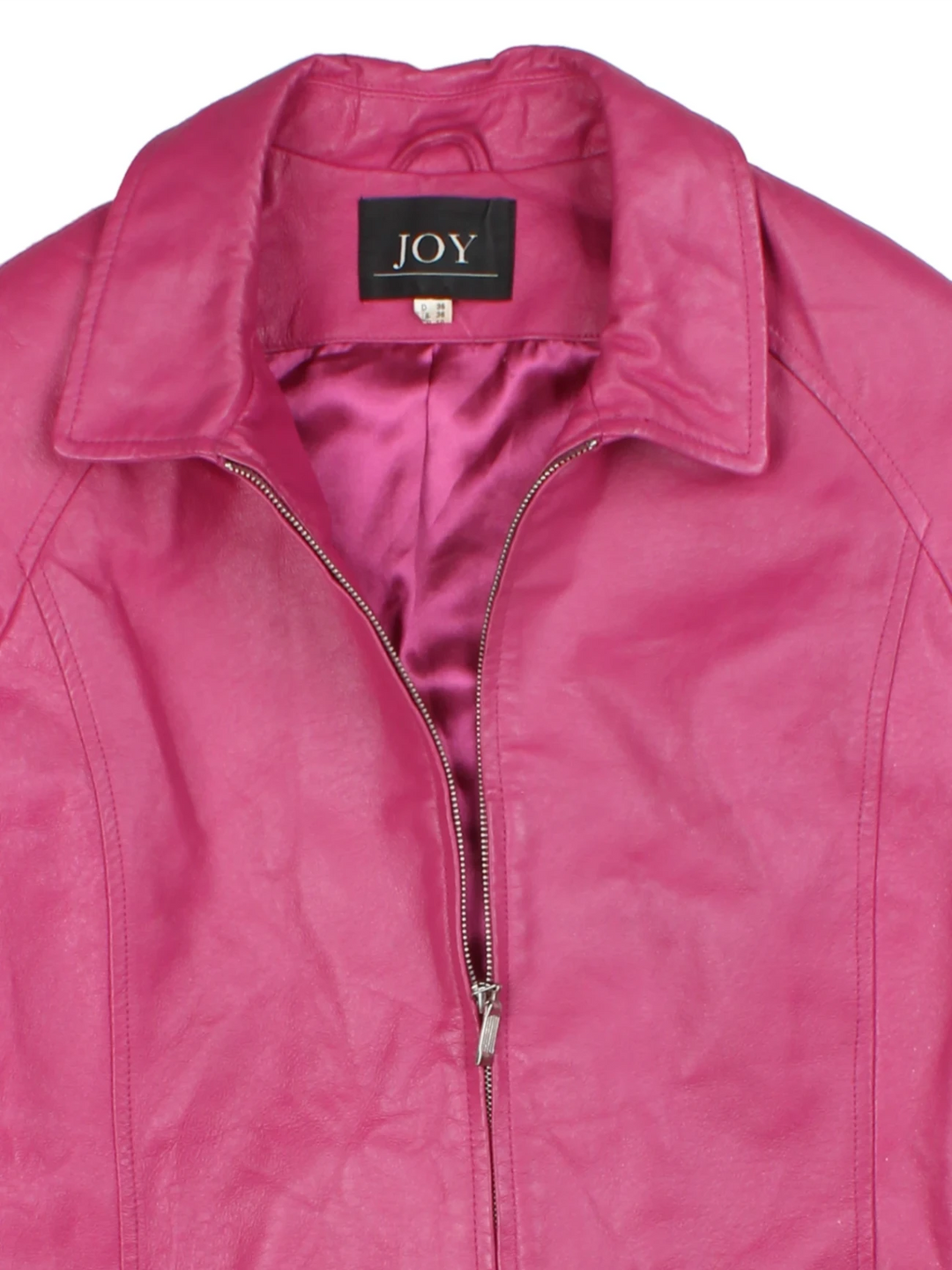 Y2K Pink Zip-Up Leather Jacket (Size S)