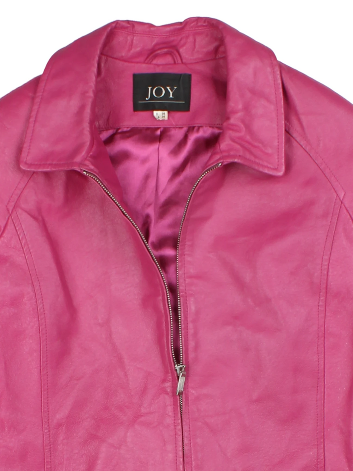 Y2K Pink Zip-Up Leather Jacket (Size S)