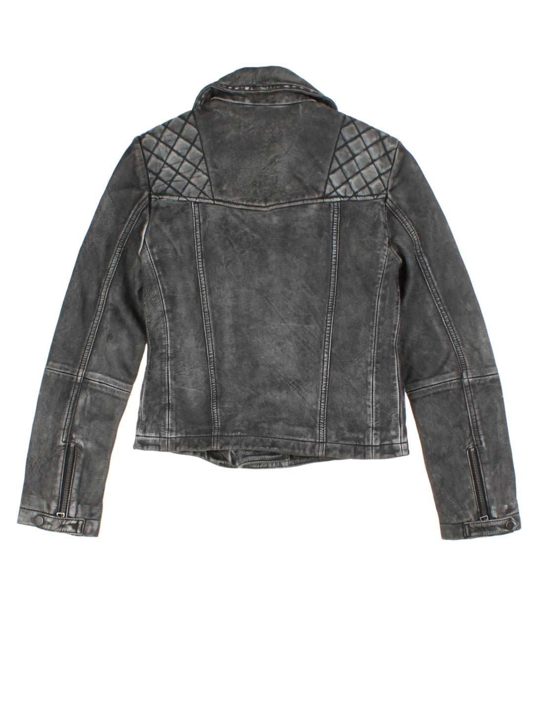 Y2K Black Leather Biker Jacket (Size XS)