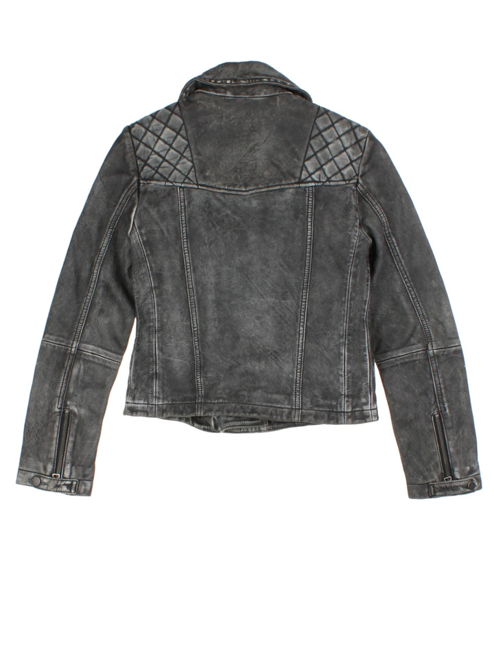 Y2K Black Leather Biker Jacket (Size XS)